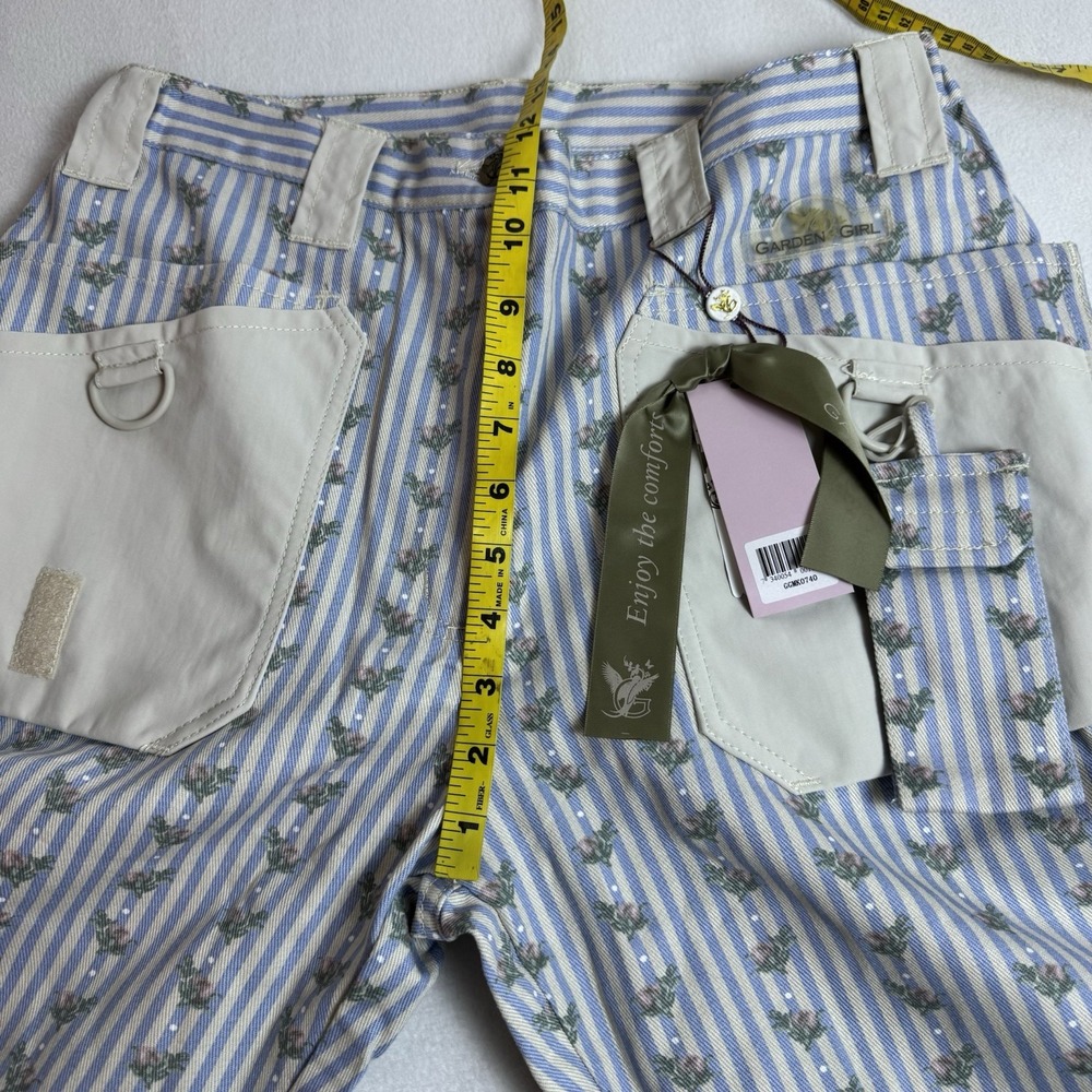 Garden Girl Capris Womens US 10 Country Stripe Blue Floral Cropped Utility Pants - Picture 15 of 16